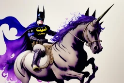 Batman is riding a unicorn Watercolour