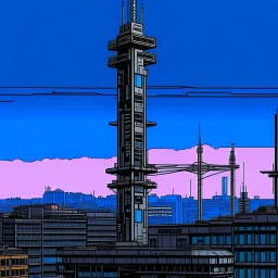 cyberpunk retro futuristic for comics really tall from far away