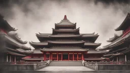 correct buddha tooth relic temple in singapore, in an atmospheric charcoal pastel realistic texture style, bauhaus colors,