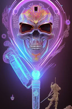 Futuristic Neon crystal skeleton samurai smoke glass fire water