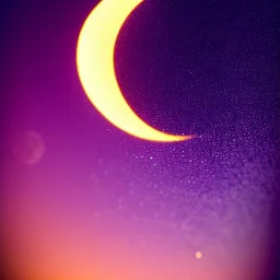 a large crescent moon with sparkles, dark, hazy, macro photography, tilt shift blur, high definition, 8k, beautiful, night sky, wind, stars, detailed warped