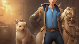 George is estimated to be 28 years of age (as of Broken Sword 4). His trademark appearance consists of blond hair, cut short in the back but left long in the front, as well as jeans with incredibly deep pockets and a blue-green jacket over a white t-shirt.