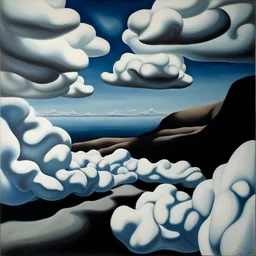Landscape with nonsense forms, sharp focus, white, blue, shadows, creepy, photorealism, clouds, sky