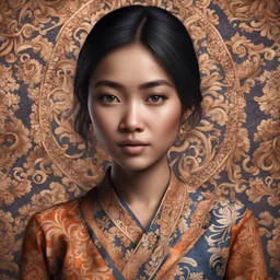 gadis cantik asli indonesia memakai batik, dengan detail wajah dan rambut yang bagus, ultra detailed. 8k, realistic. photo realistic.