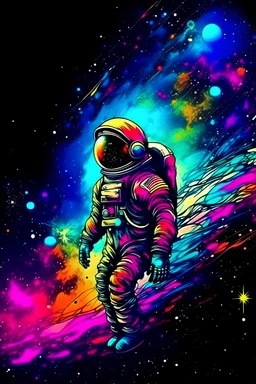 spaceman in the vastness of space, colorful