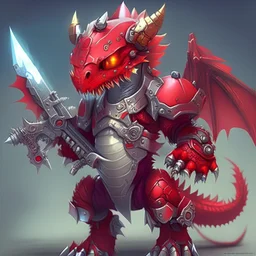 Very Cute red robot dragon man He has many weapons in desrt dwon moon