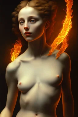 Fire theme art, Portrait of a naked woman by Michelangelo, 8K, close-up face