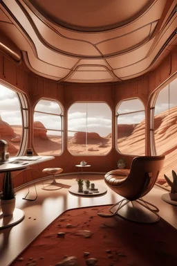 interior design for house on mars planet using 3d printed furniture seeing the earth from the windows