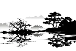 silhouette white background of beatuful scenic picture from a distance scenery painting