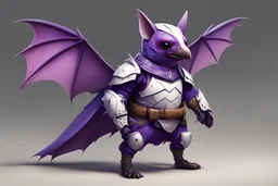 Purple and White Fruitbat wearing armour