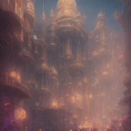 amazing euphoric futuristic Venetian Carnival sci-fi fantasy utopian paradise, Photorealistic beautiful, epic composition, night, dramatic, lights, dark, colourful, cute, Chiaroscuro, magical, caustics, studio ghibli, beautiful lighting, intricate detail, lively, Jordan Grimmer, Atey Ghailan