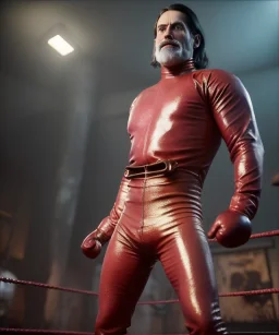 Man, wrestling, naked torso, breeches, tights, suspenders, retro style, 80s, hot ambient, photo studio, red, gold, vibrant color, gradient, highly detailed, art stations, concept art, smooth, unreal engine 5, god rays, ray tracing, RTX, lumen lighting, ultra detail, volumetric lighting, 3d, finely drawn, high definition, high resolution.