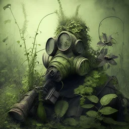 Overgrown, gasmask,