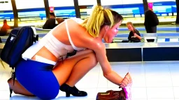 airport worker eating panties from suitcase