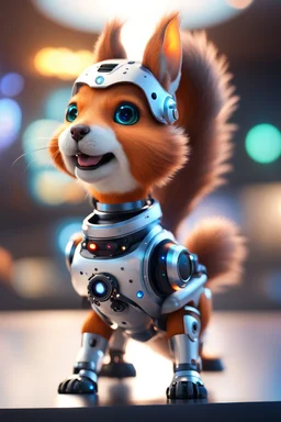 ultimate transcendent happy chat robot squirrel dog cat space horse with spotlights, in advanced hi tech dock, bokeh like f/0.8, tilt-shift lens 8k, high detail, smooth render, down-light, unreal engine, prize winning