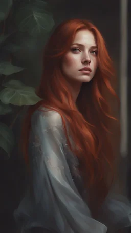 a woman with long red hair posing for a picture, the style of wlop, realistic digital art 4 k, realistic digital art 4k, brown flowing hair, wlop style, flowing ginger hair, in style of wlop, realistic artstyle, 8 k realistic digital art, style of wlop, artwork in the style of guweiz, niji5, style expressive