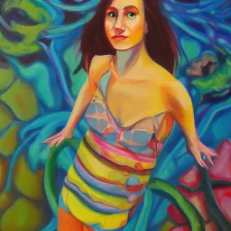 Full body portrait, painting, medium shot lady reefcore