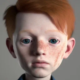 short redheaded boy/kid with a long face and freckles, realistic, 8k,