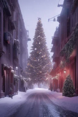 Florença street, Realistic night christmas, snow, 4k, big tree christimas, intricate, bump