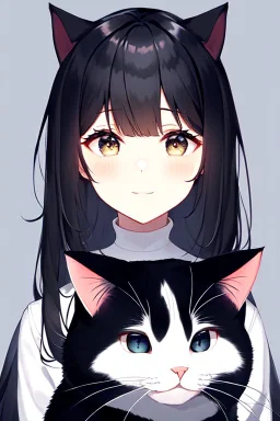 2d portrait of a cat footprint, Black hair