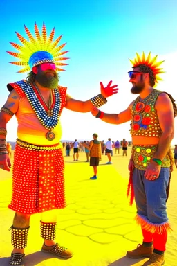 lord of the nerds worshipping giant nerd at burning man festival in the style of hiroku ogai