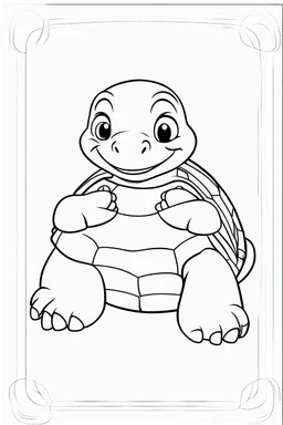 blank colouring book, white blank background, simple picture for toddlers, sweet and smilling turtle pet, disney and pixar style
