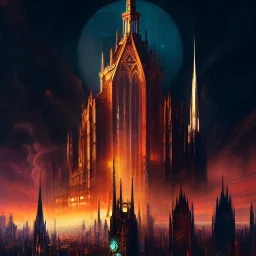 Neo Gothic Metropolis, otto hung, friz Lang ,renaissance painting, matte painting,romanticism painting,cyberpunk,detailed facades, retrofuturistic