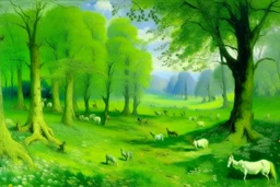 A spring green kingdom with animals painted by Claude Monet