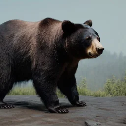 unreal 5, octane render,cinema4d, dynamic lighting, dramatic lighting, 4k, redshift render, highly detailed, hyper realistic,anthropomorphic black bear long