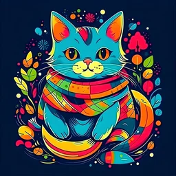 cat cute , Colorful Holiday T-Shirt Design, Groovy Winter