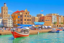 image taken of jaffa, by the sea shore, old stunning buildings, 4k, masterpice, award wining picture, realistic, higly detailed, in style of city of numemor from lord of the rings,