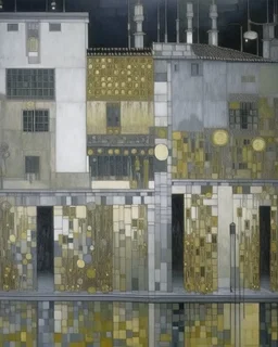 A silver monochrome factory painted by Gustav Klimt