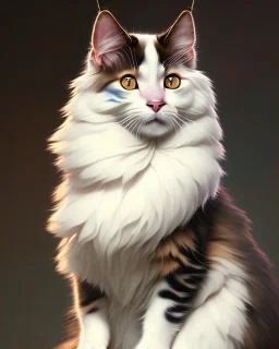 A cute a patchy cartoon Cat sitting down, full-scale head and shoulders portrait, 8k resolution concept art portrait by Greg Rutkowski, Artgerm, WLOP, Alphonse Mucha dynamic lighting hyperdetailed intricately detailed Splash art trending on Artstation triadic colors Unreal Engine 5 volumetric lighting Splash art fantasy"