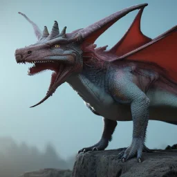 This dragon has 4 horns pointing foward. Its neck is short; Its snout is vertically tall, wide, short, and smooth. Its teeth are short. It has rounded claws, frills, and soft scales. Its tail is medium length and very wide.