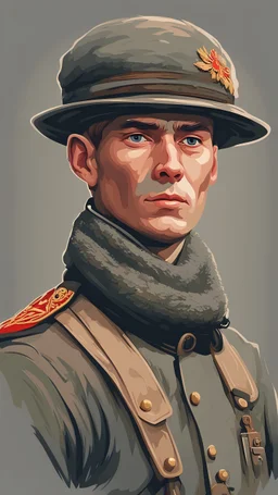 Russian soldier . Army Russian World War one Illustration, winner 1900 AD, Russian woolen hat, Vector, Real Digital Painting, Vector, flat color, Vector Art