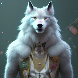 award winning portrait of a male anthropomorphic rainbow wolf long black hair. character design by cory loftis, fenghua zhong, ryohei hase, ismail inceoglu and ruan jia. unreal engine 5, artistic lighting, highly detailed, photorealistic, fantasy