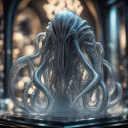 foaming giger escher ogre illithid araknid sculpture in transparent murano glass,bokeh like f/0.8, tilt-shift lens 8k, high detail, smooth render, down-light, unreal engine,bokeh like f/0.8, tilt-shift lens 8k, high detail, smooth render, down-light, unreal engine