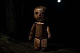 wooden doll at night