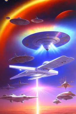 intergalactic very beautiful ufo rainbow futurist,mother ship pleiadien,crystal and light