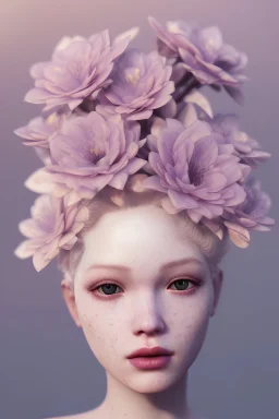 floral makeup flowers woman beauty person with albinism skin pots dreamy girl beautiful plants diverse add snowflakes, unreal engine, award winning masterpiece, inticate details, sharp focus