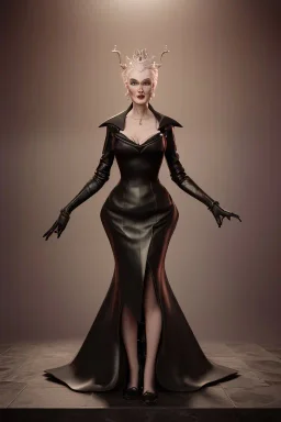 Carmen Dell`orifice as evil queen in black leather gown, angry, busty, curvey, cleavage, unreal 5, octane render,cinema4d, dynamic lighting, dramatic lighting, 4k, redshift render, highly detailed, hyper realistic