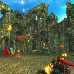 unreal tournament, first person shooter, video game sceenshots, daggerfall, 90’s, scifi, colorful, 90’s 3d, 90’s mall inside,90’s video game 3d, vaporwave, city, crypt underworld video game, cryptworlds video game, cicada marionette, crypt underworld video game, crypt underworld videogame