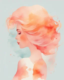 woman silhouette and hair watercolor draw peach pastel colors