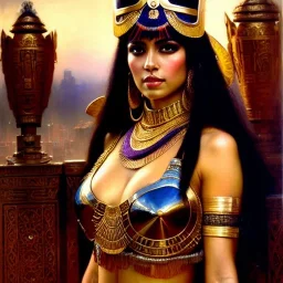 portrait beautiful face Cleopatra ,busty,ancient metal armor balanciaga fashion clothe painting by gaston bussiere, greg rutkowski, yoji shinkawa, yoshitaka amano, tsutomu nihei, donato giancola, tim hildebrandt, oil on canvas, cinematic composition, extreme detail,fit full head inside picture