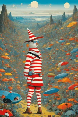 Humorous, quirky avant garde Beside Roger Dean futuristic, neo-dada: where's wally? where's wally? where's wally?