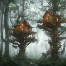 Elf tree house in the forest, 8k, realistic, intricate, highly detailed, cinematic