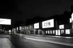 Luminos del cine en la calle, blanco y negro