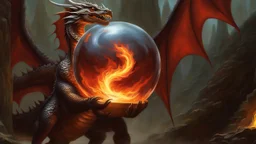 a dragon attacks a crystal ball burning with magic fire. horror setting. painted by Julie Bell