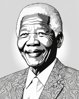 Outline art for coloring pages with Nelson Mandela, white background, sketch style, only use black outline, white background, no shadows and well and clear outline