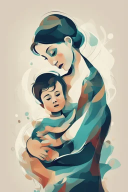 Mother holds her son , abstract style